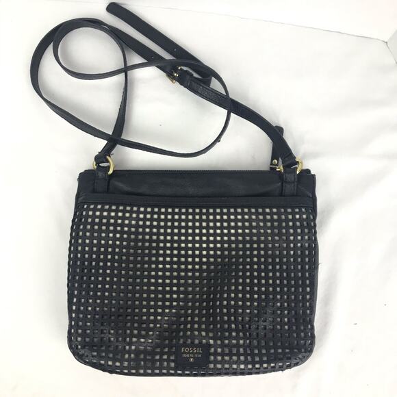 Fossil Handbags - Fossil Black Leather Cut Out Crossbody Bag